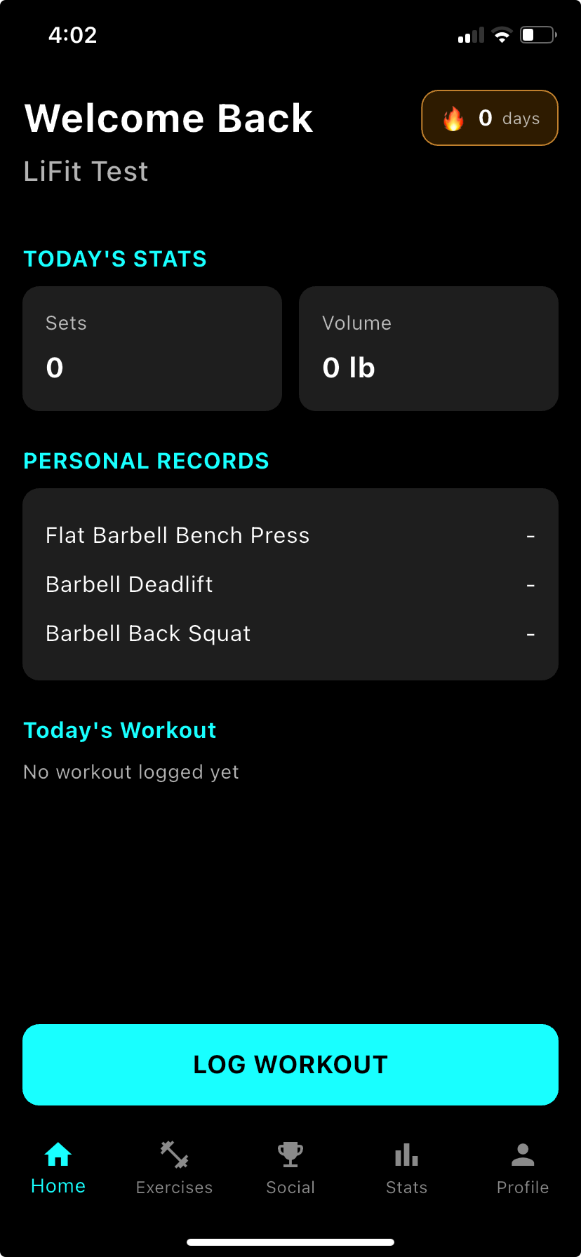 LiFit home screen